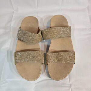 FitFlop Slide Sandals Women Size 10 Lulu Glitz Rose Gold Sparkle Double Strap